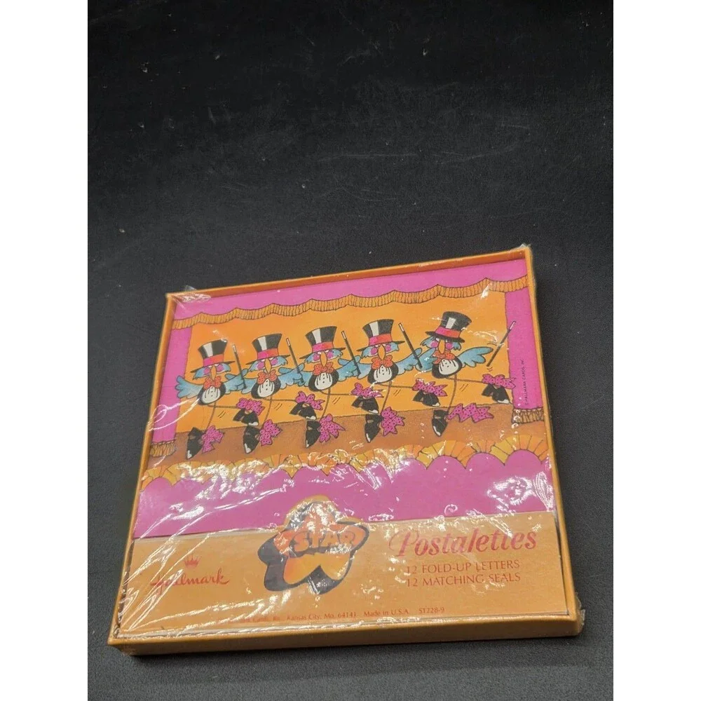 Vintage Hallmark Notecards Dancing Birds Theater Stage Dance Top Hat Cane 12